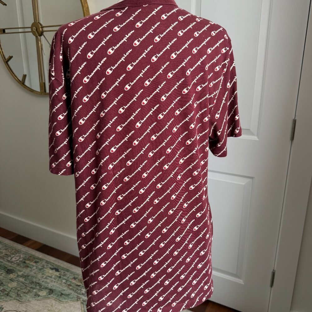 Champion Heritage Y2K All Over Print Womens Large Spell Out Maroon 100% Cotton - Picture 4 of 8